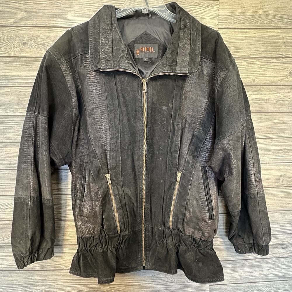 Vintage G4000 Size S Small Black Suede Leather Patchwork Western Jacket Zip